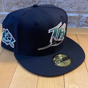 NEW ERA 59FIFTY TAMPA BAY RAYS WOOL FITTED HAT SIZE 7 5/8 PINK UV 10th PATCH